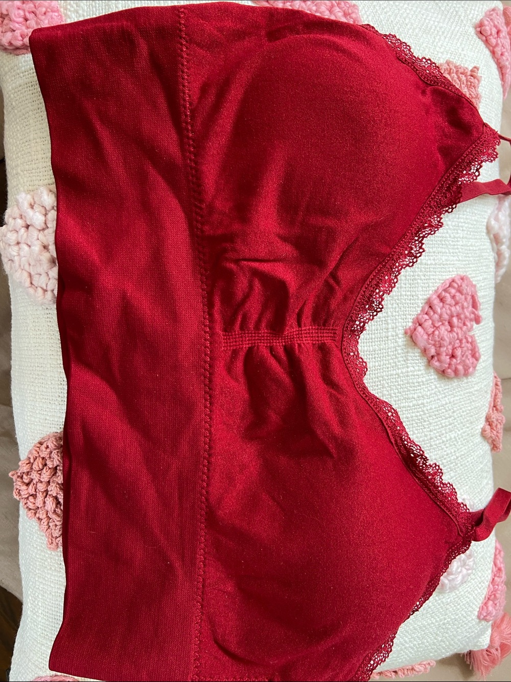 Red Lace-Trim Bralette size L